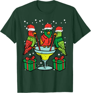 Christmas Parrots Santa Funny Xmas Bird Vacation Men Women T-Shirt - T-Shirt | Forest
