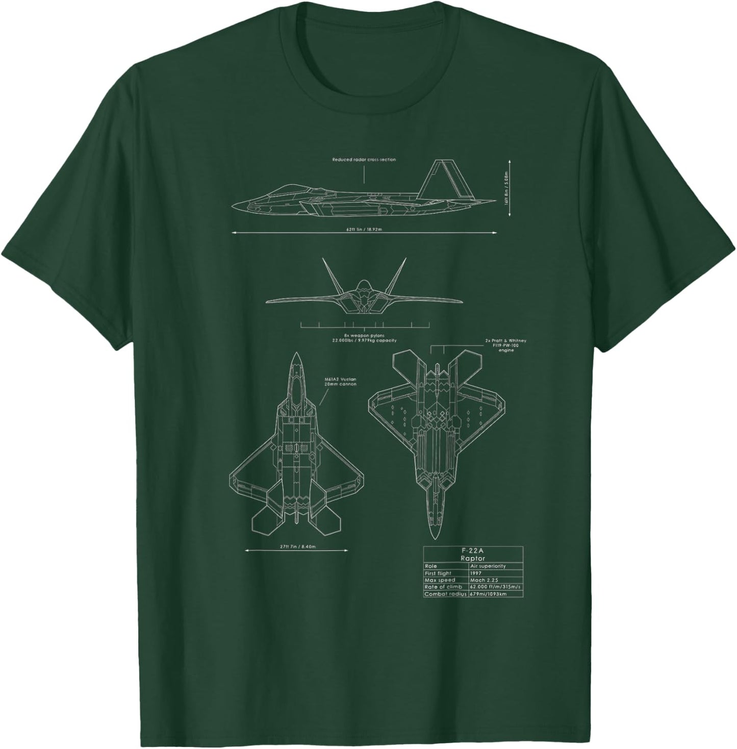 F-22 F22 Raptor Jet Fighter Plane T-Shirt - T-Shirt | Forest