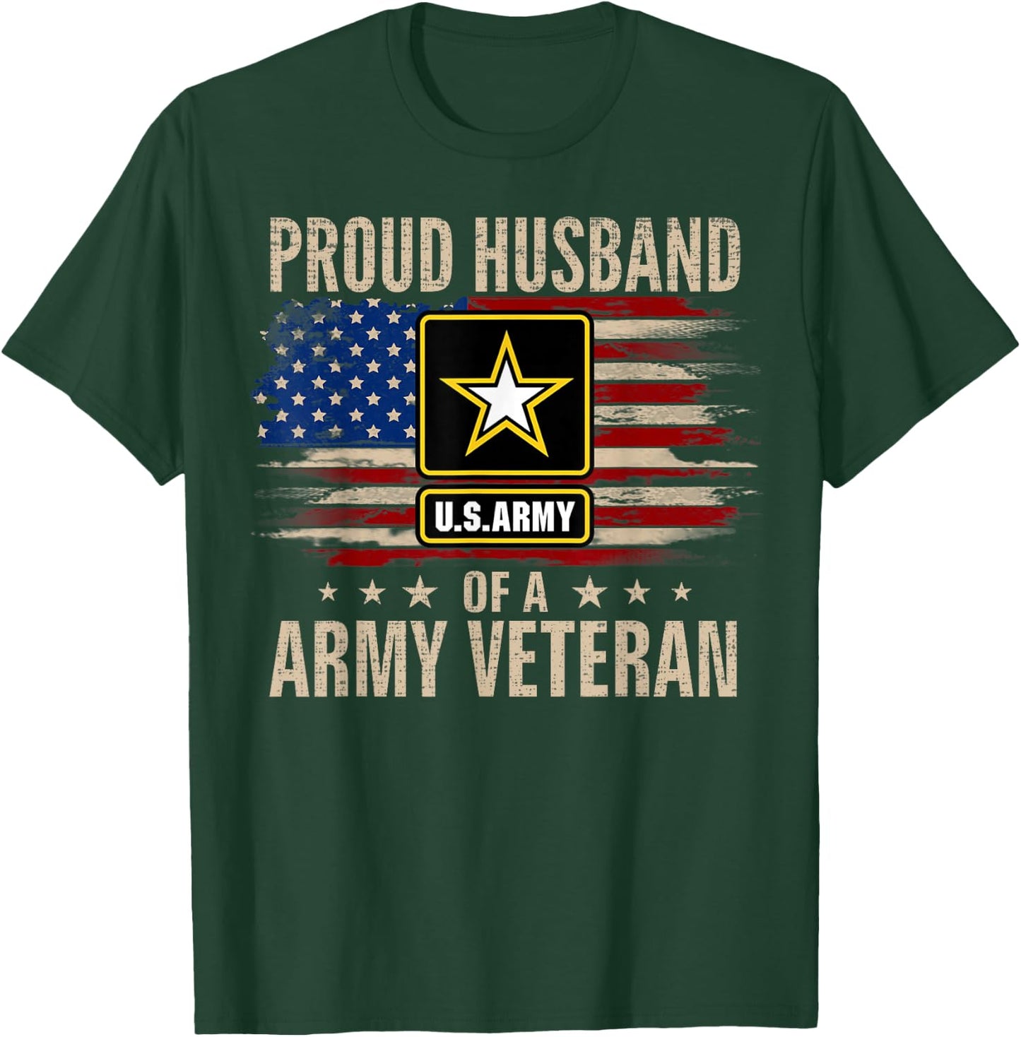 Vintage Proud Husband Of A Army Veteran With American Flag T-Shirt - T-Shirt | Forest