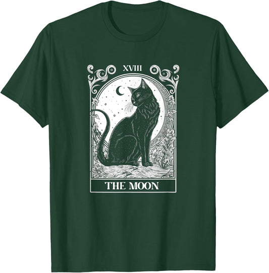 Cat Tarot Card The Moon Tarot Card Cat Lover Graphic Men Women Kids T-Shirt - T-Shirt | Forest