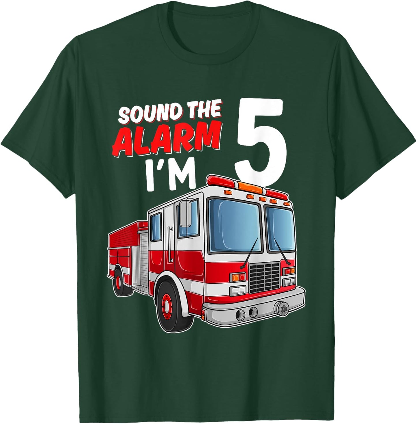 Kids Fire Truck 5th Birthday 5 Years Old Boys Girls Kids T-Shirt - T-Shirt | Forest