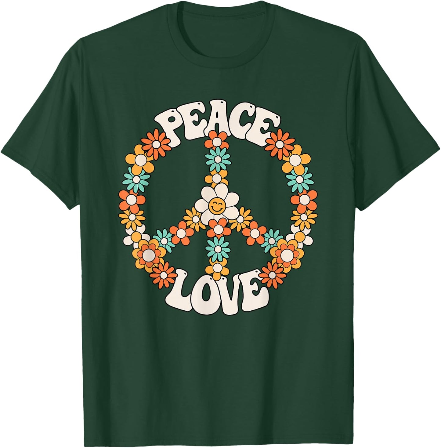 Peace Sign Love 60s 70s Costume Groovy Hippie Theme Party T-Shirt - T-Shirt | Forest