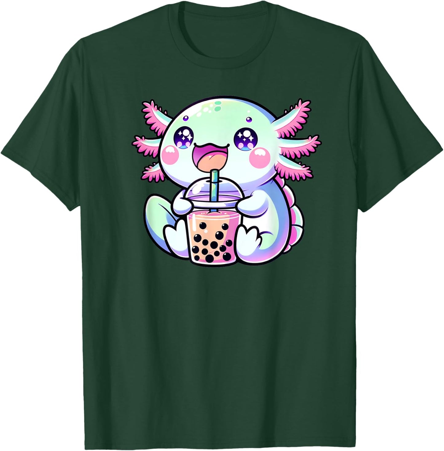 Cute Kawaii Axolotl Boba Bubble Tea Blue Pink Anime Bobalotl Men Women Kids T-Shirt - T-Shirt | Forest