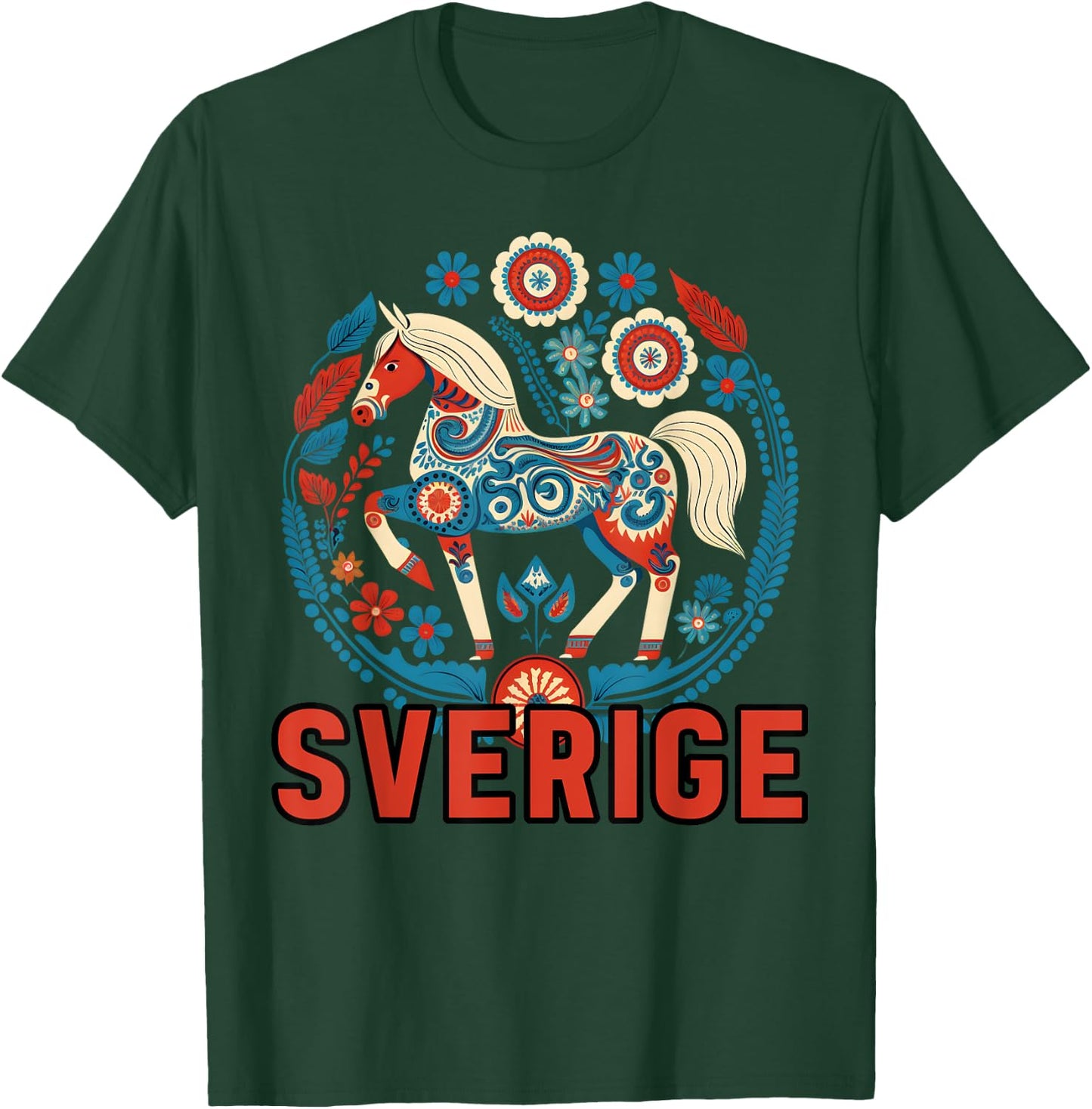 Swedish Dala Horse Scandinavian Traditions Sverige Sweden T-Shirt - T-Shirt | Forest