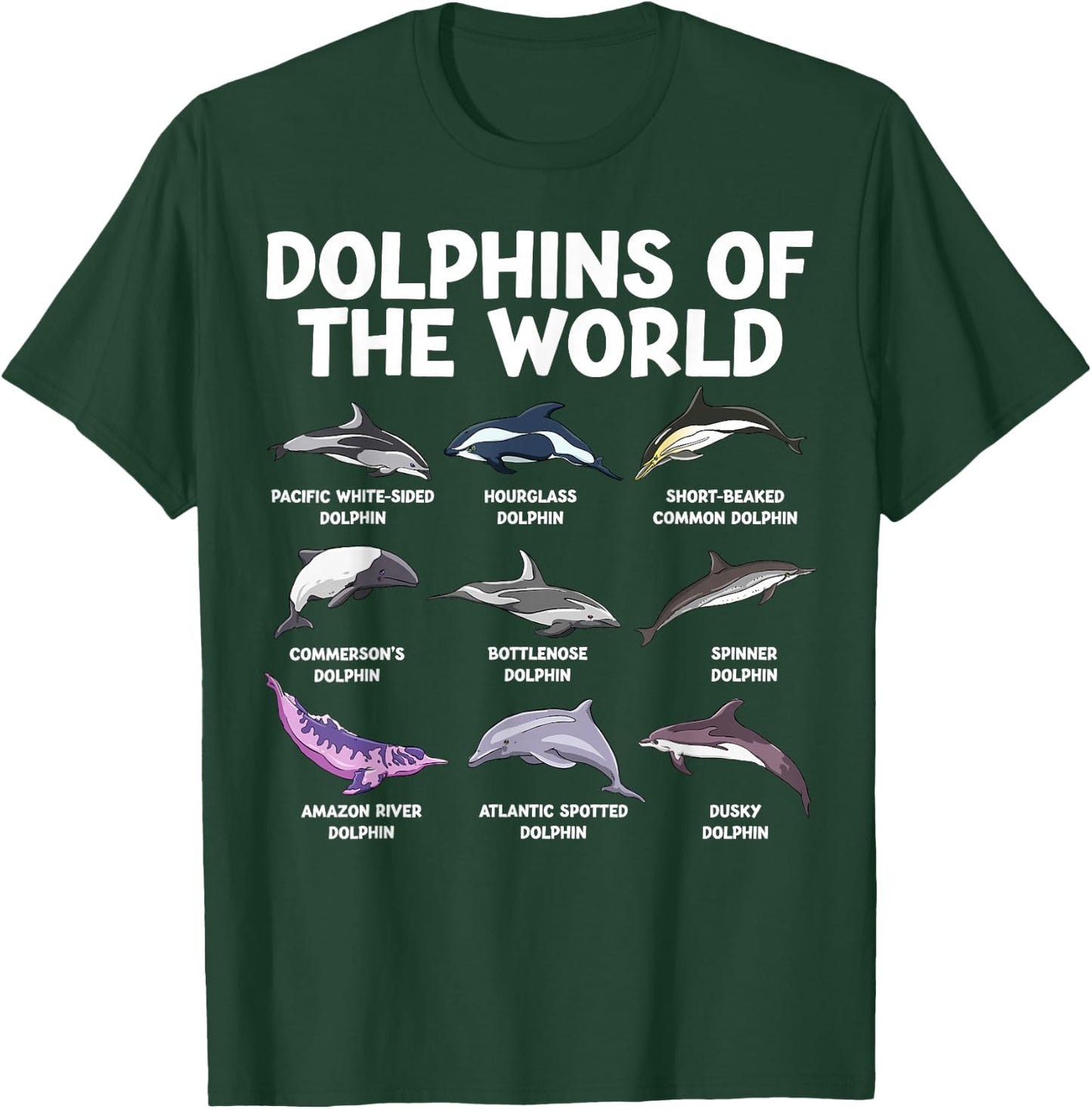 Dolphins Of The World Kawaii Types Of Dolphins Sea Animal T-Shirt - T-Shirt | Forest