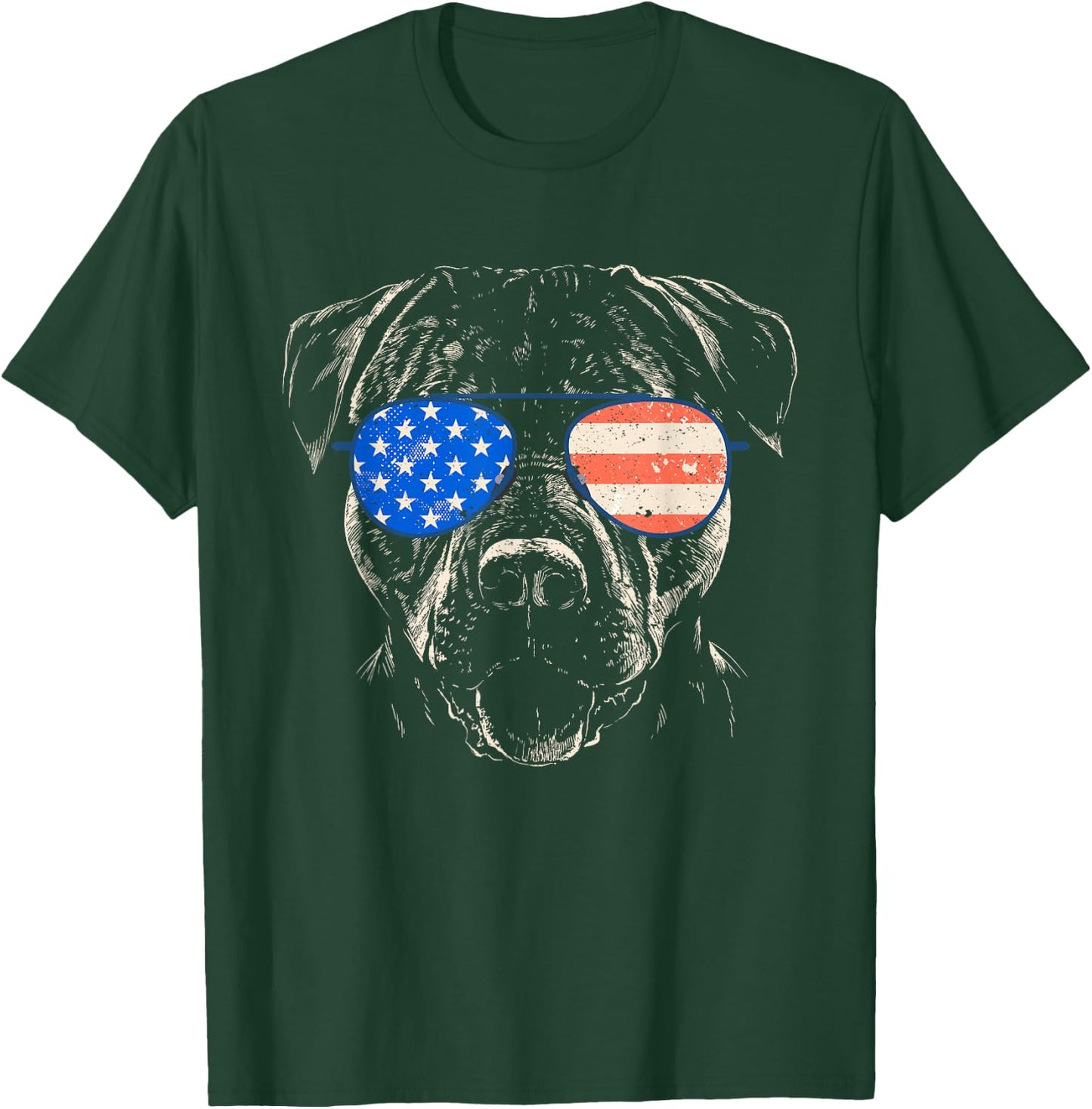Pitbull American Flag 4th Of July Pitbull Dad Mom Dog Lover T-Shirt - T-Shirt | Forest