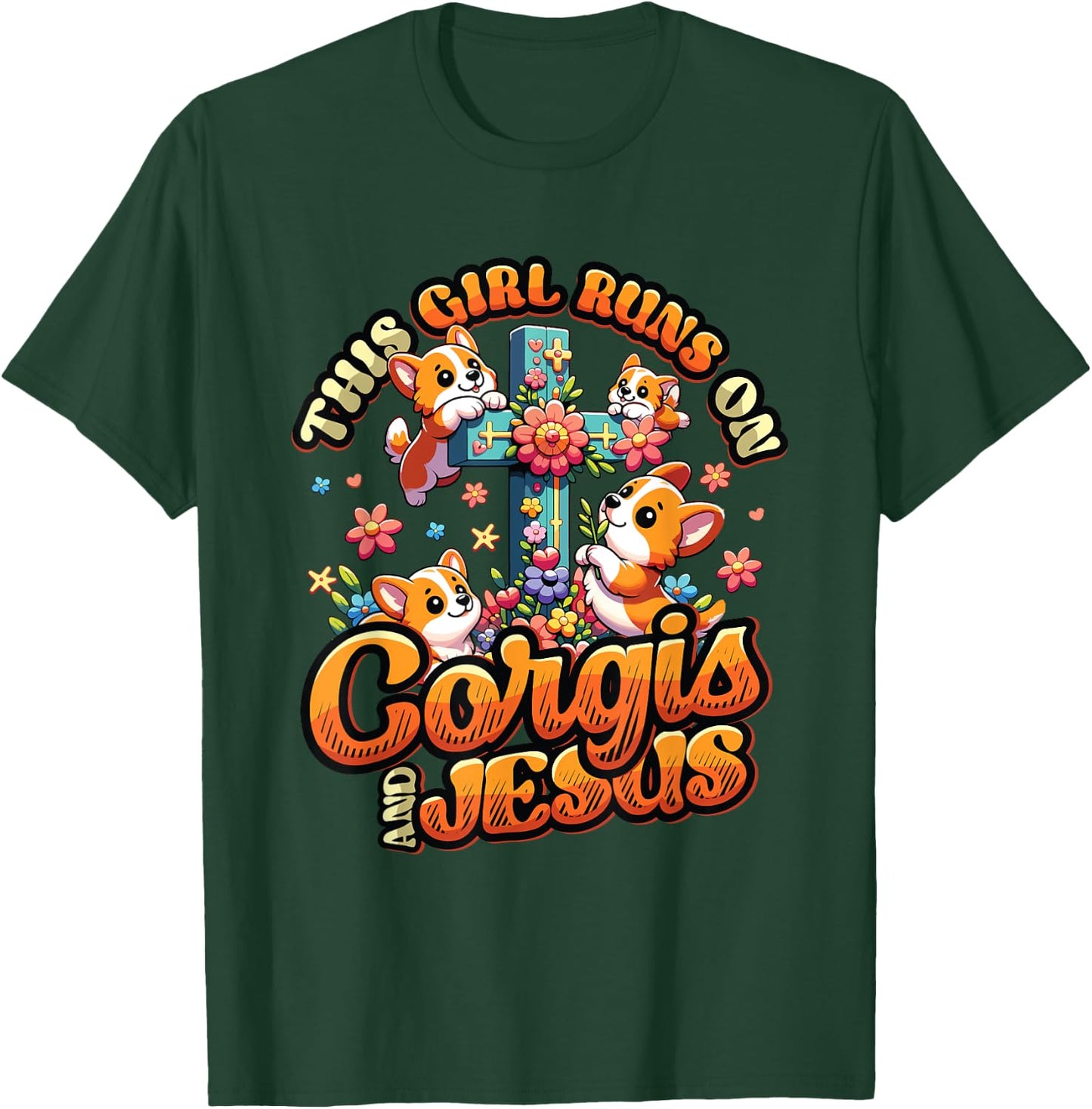 Corgis And Jesus Cute Corgis Christian Cross Girls Corgi T-Shirt - T-Shirt | Forest