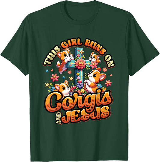 Corgis And Jesus Cute Corgis Christian Cross Girls Corgi T-Shirt - T-Shirt | Forest