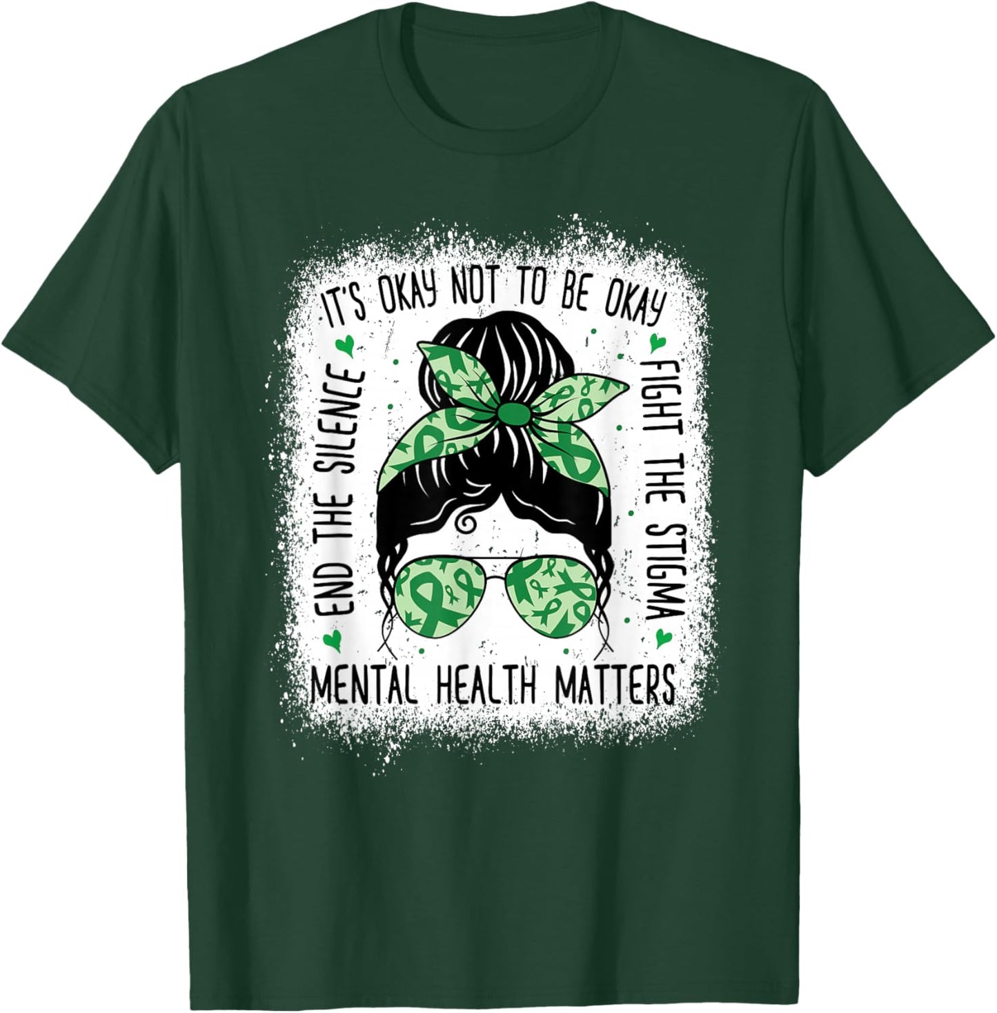 Mental Health Matters Messy Bun Mental Health Awareness Small T-Shirt - T-Shirt | Forest