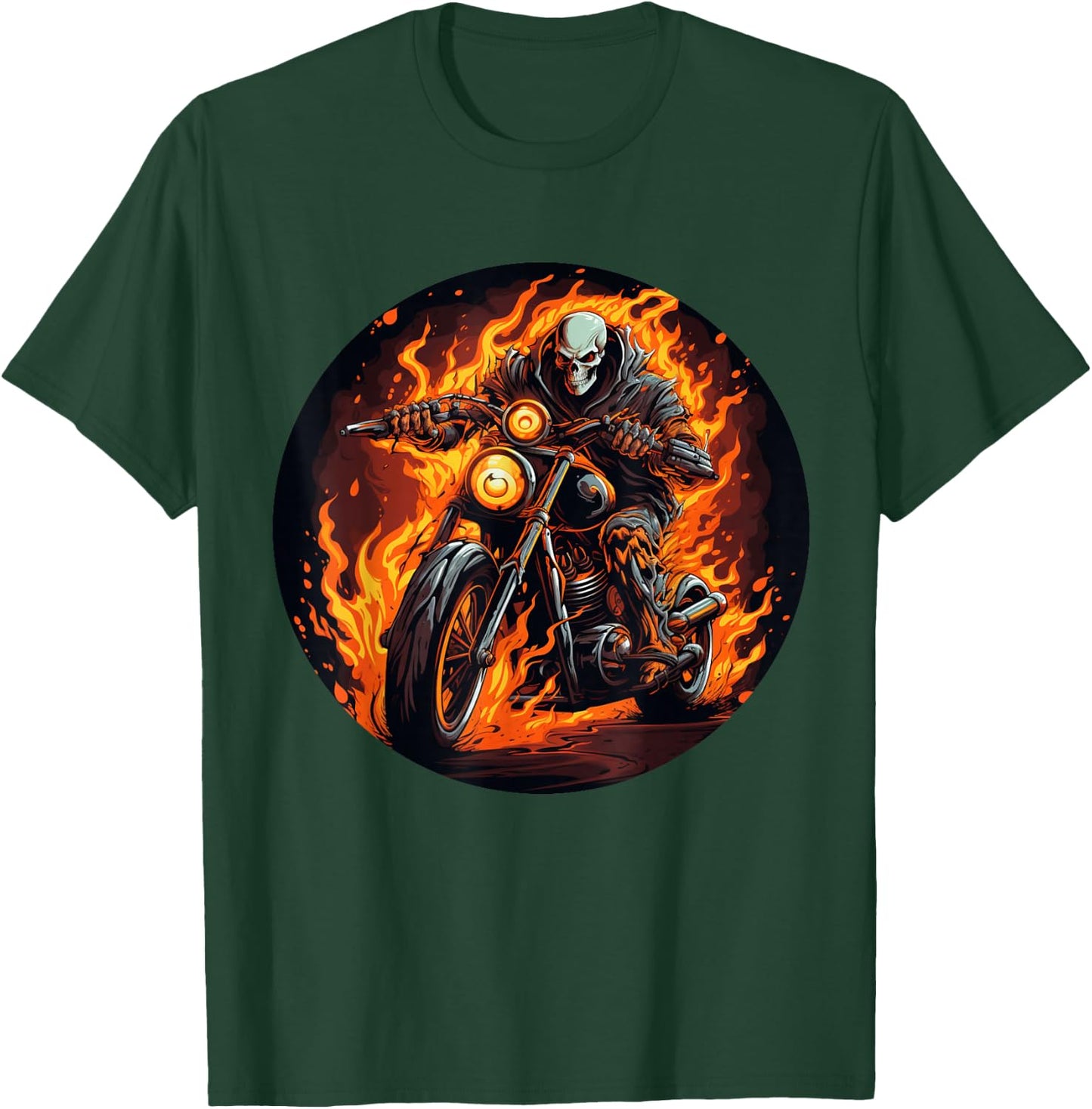 Skeleton Flames on burning Motorcycle for Motorbikes Lovers T-Shirt - T-Shirt | Forest