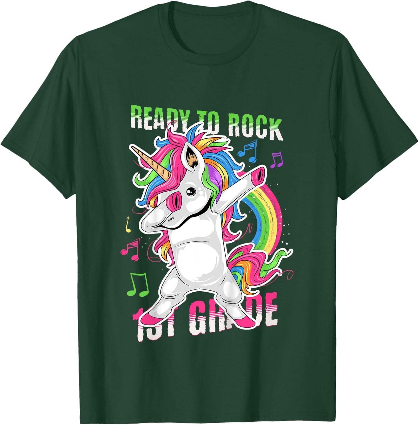 Kids Cute Girls Unicorn Ready To Rock 1st Grade Graphic T-Shirt - T-Shirt | Forest