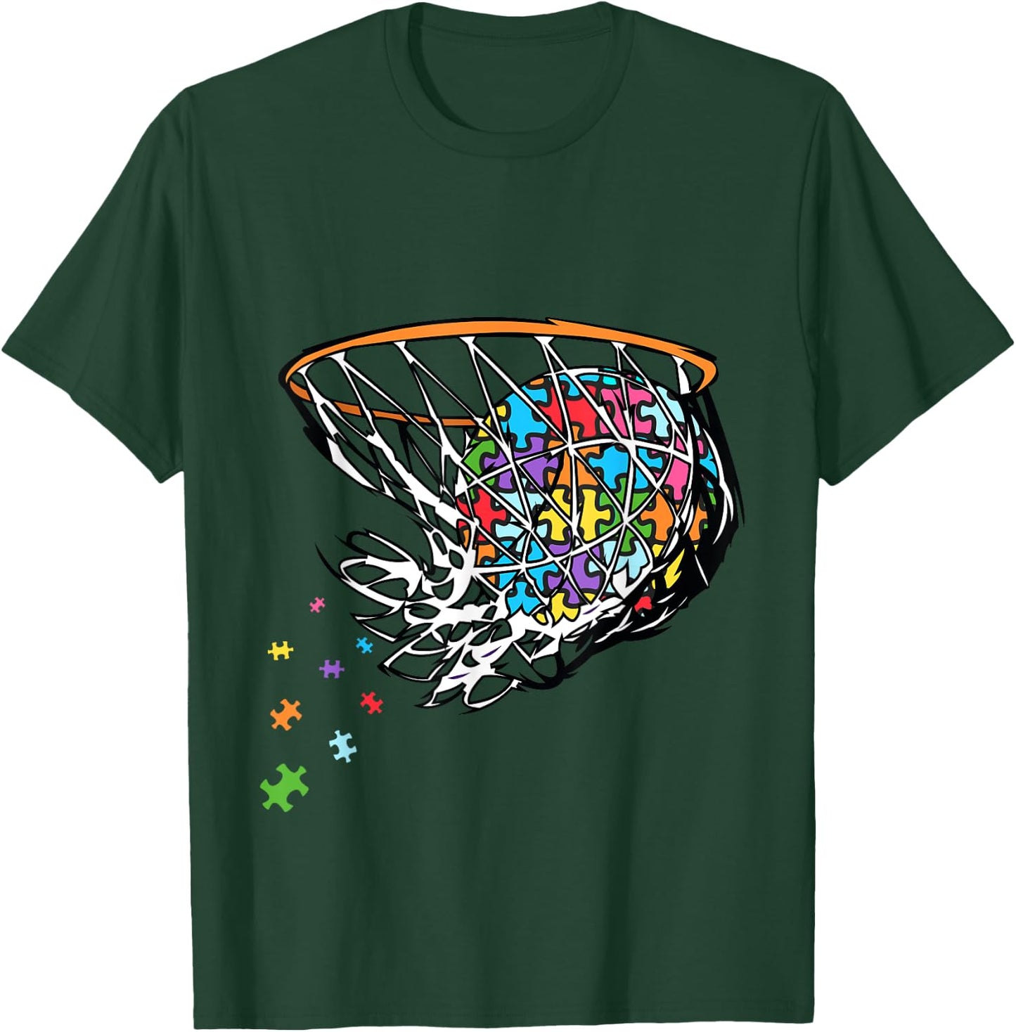 Basketball Autism Puzzle Autism Awareness Basketball Ball T-Shirt - T-Shirt | Forest