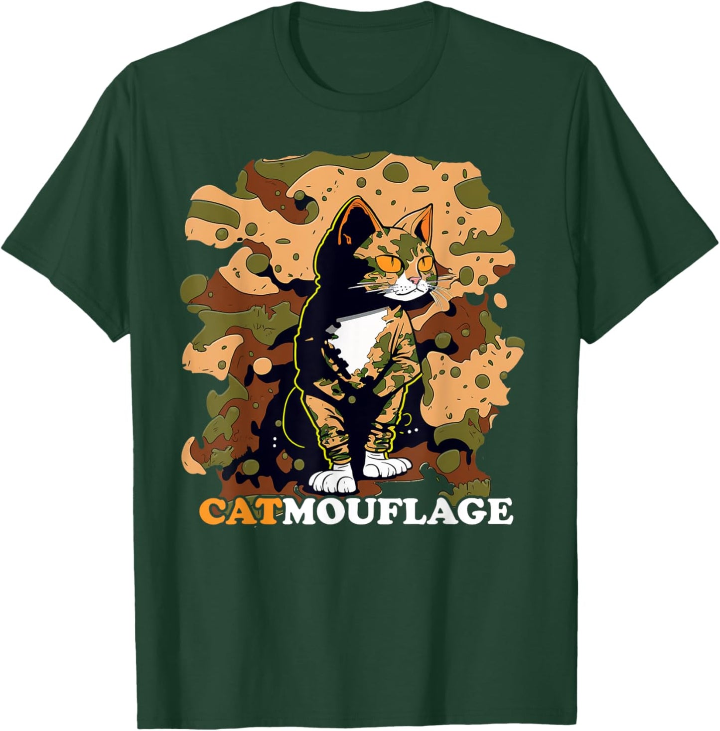 Funny Cat Pun Catmouflage Camo Joke Kids Men Women T-Shirt - T-Shirt | Forest