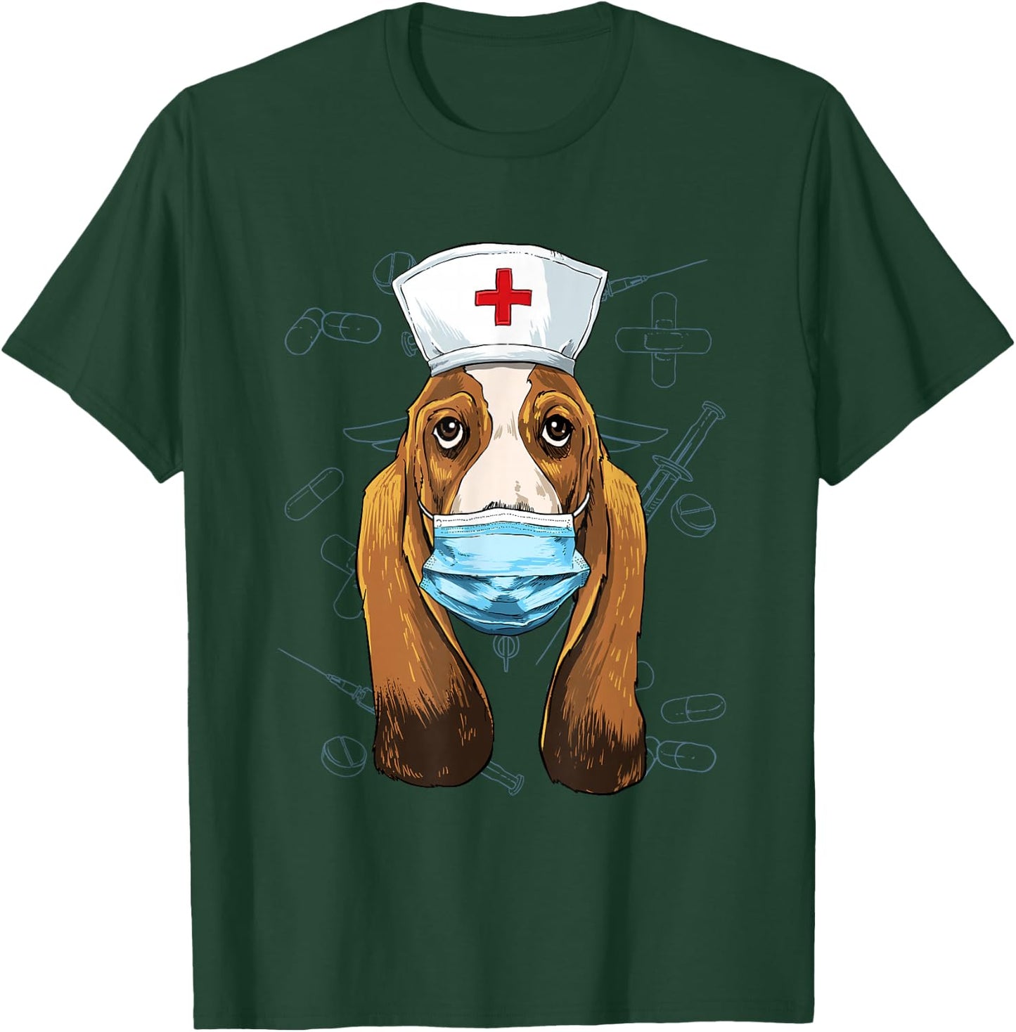 Hospital Basset Hound ER Nurse RN LPN Nurse Life Dog Lover T-Shirt - T-Shirt | Forest