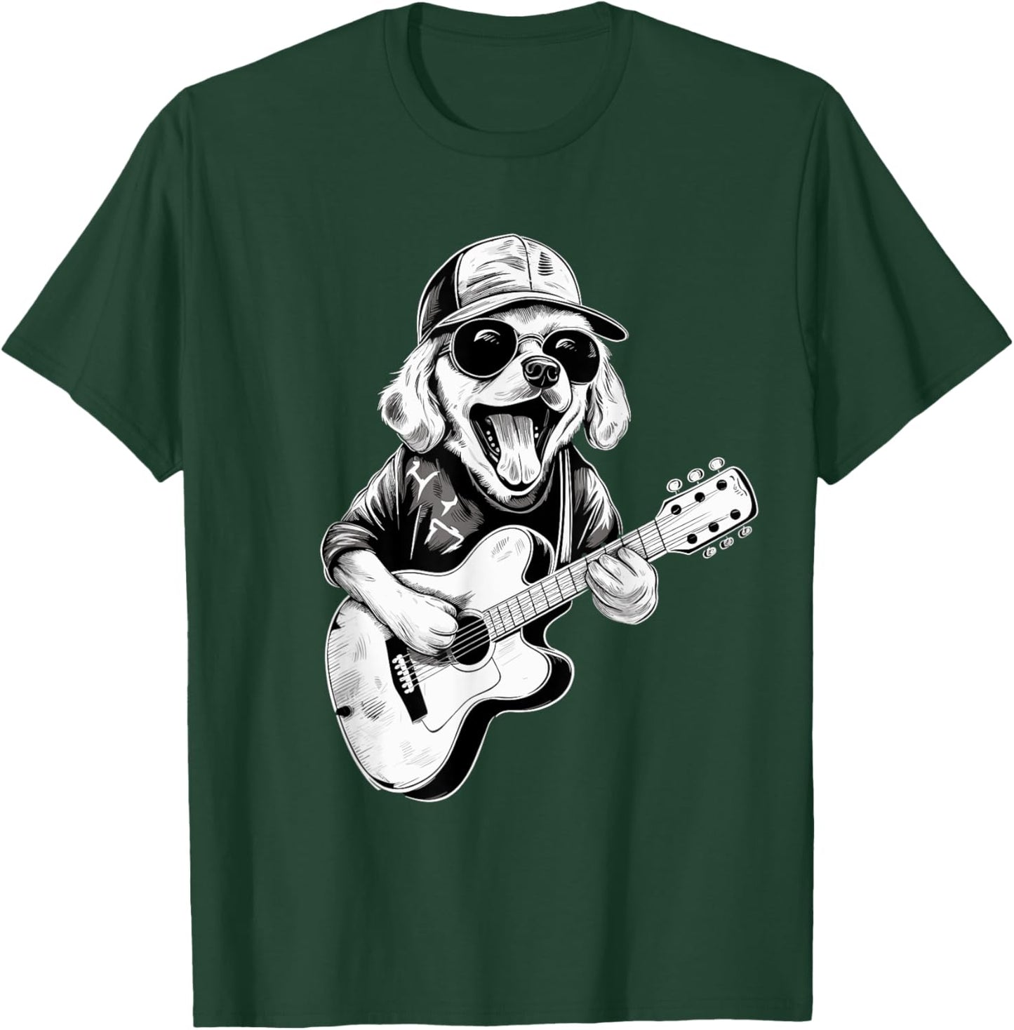 Golden Retriever Dog Playing Guitar Rock on Guitarist Women T-Shirt - T-Shirt | Forest