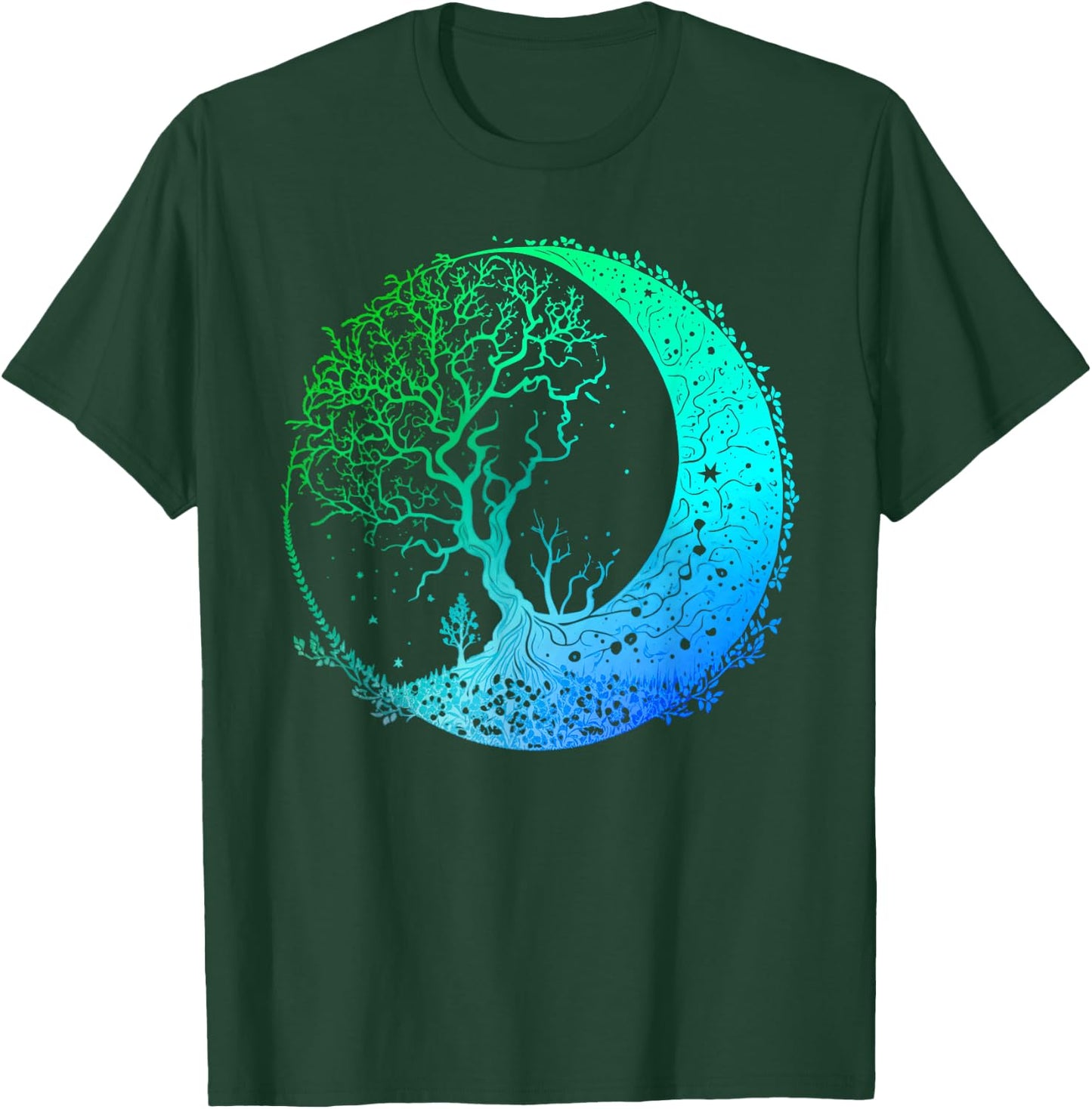 Crescent Moon Phases Mandala Chakra Tree of Life Yoga T-Shirt - T-Shirt | Forest
