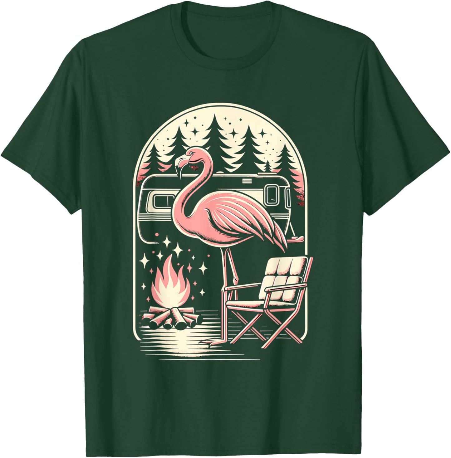 Funny Camping Flamingo Camper Camp Outdoor Travel Nature T-Shirt - T-Shirt | Forest