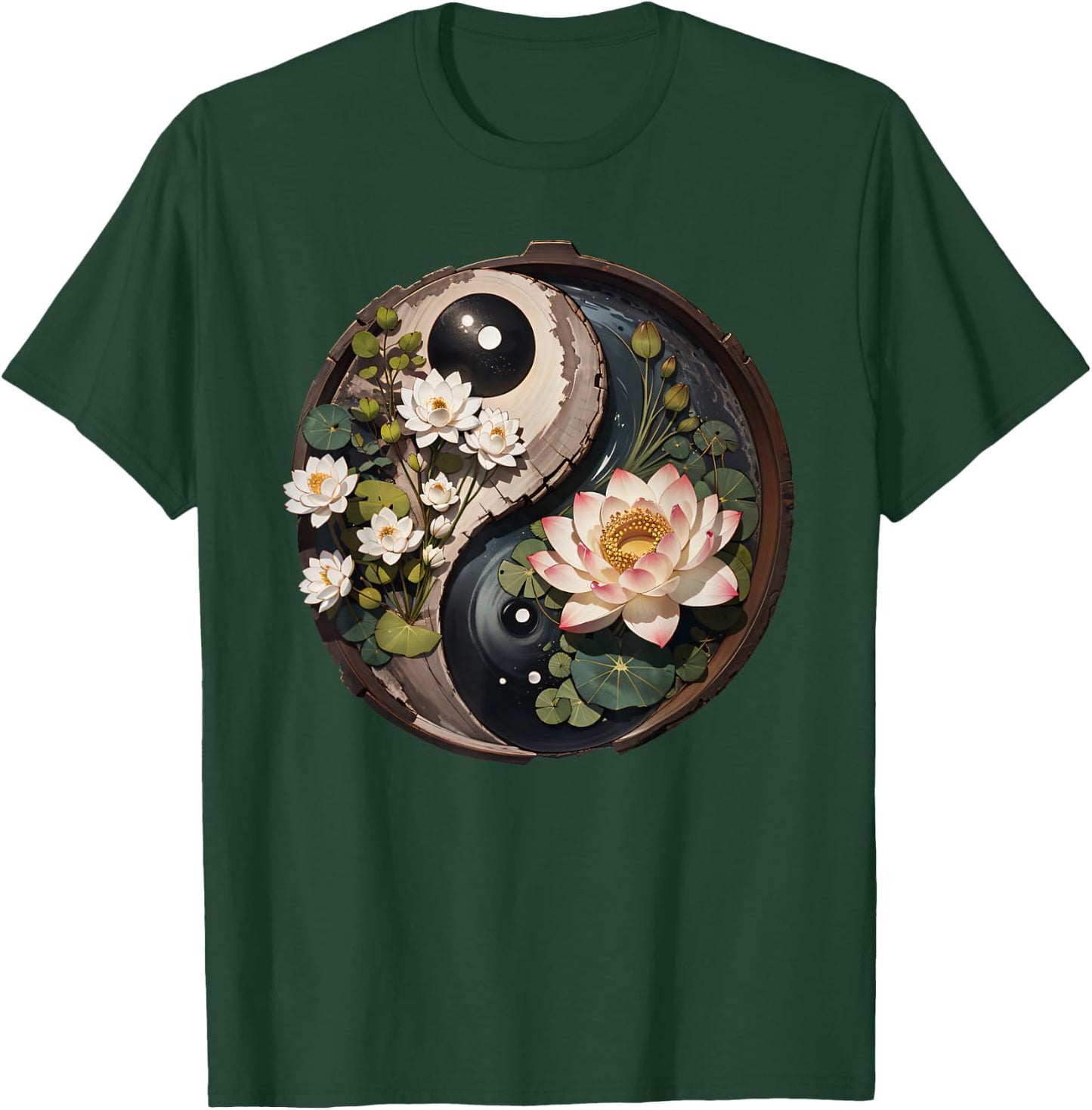 Lotus Flower Pond Yin Yang T-Shirt - T-Shirt | Forest