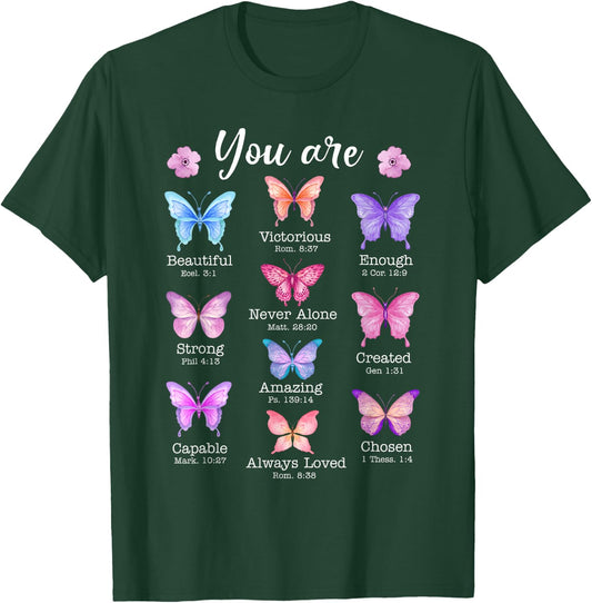 You Are Butterfly Beautiful Christian Religious Bible Verse T-Shirt - T-Shirt | Forest