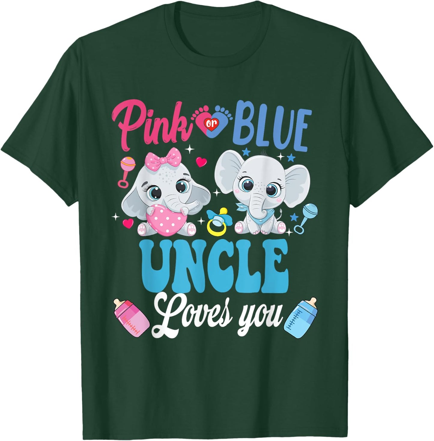 Pink Or Blue Uncle Loves Your shirt Elephant Gender Reveal T-Shirt - T-Shirt | Forest