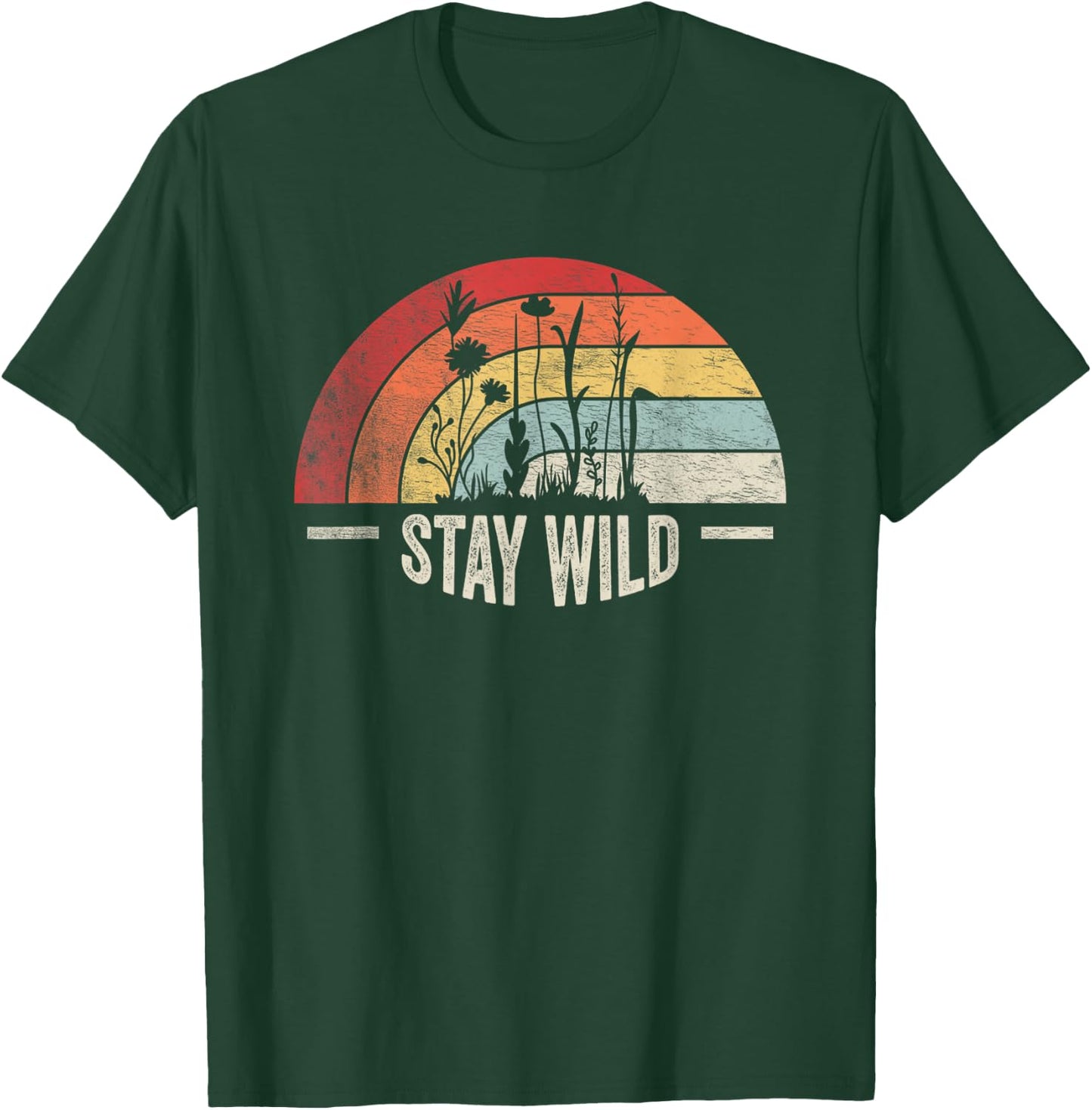 Retro Vintage Stay Wild Wildflower Inspirational Women Quote T-Shirt - T-Shirt | Forest