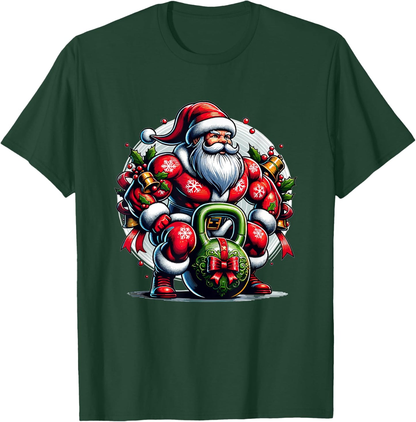 Buff Santa Kettlebell Christmas T-Shirt - T-Shirt | Forest