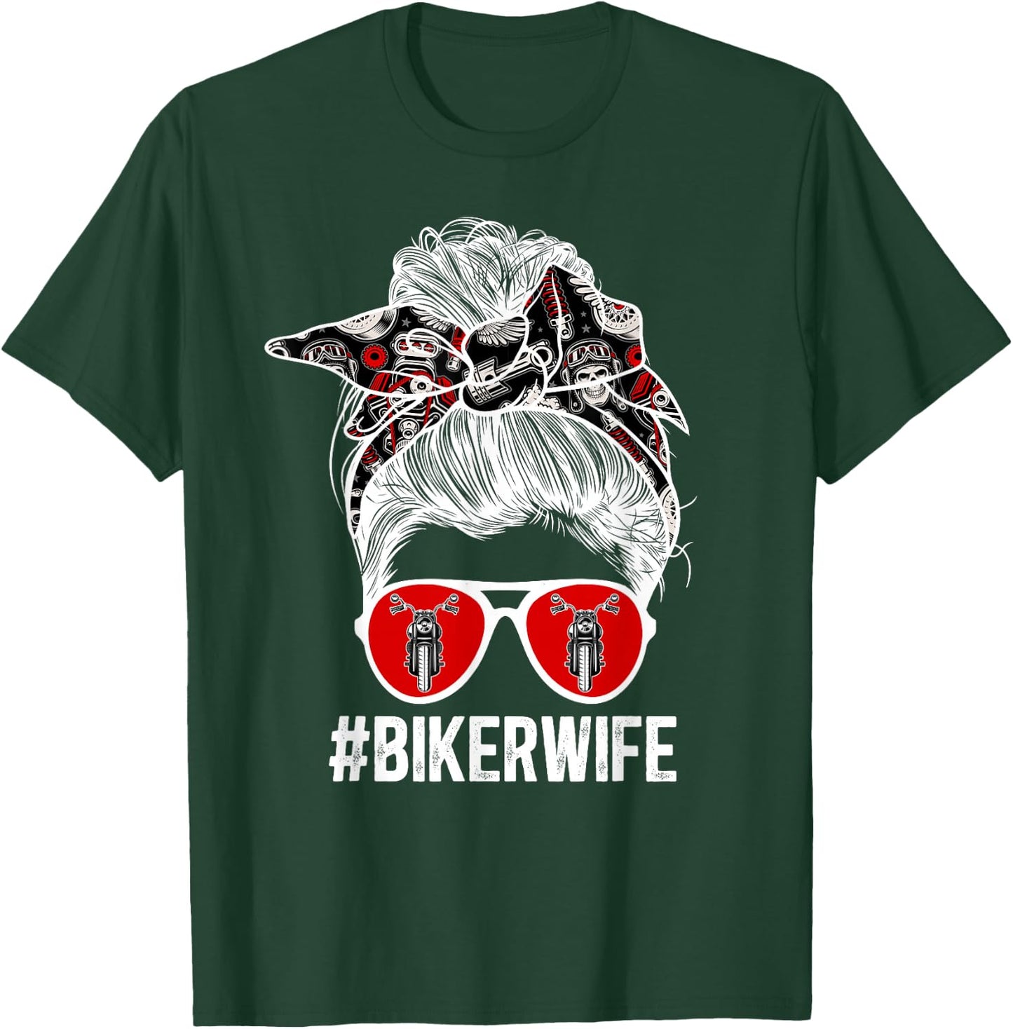 Cute Biker Wife Anniversary Biker Wife Messy Bun Motorcycle Wife - Black, Small T-Shirt - T-Shirt | Forest
