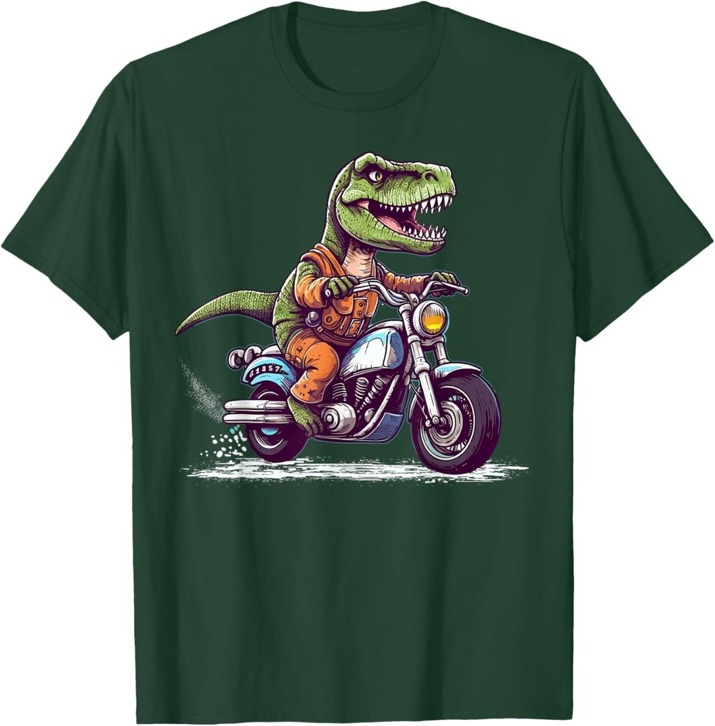 Biker T Rex On Motor Bike Dinosaur T Rex Riding Motorcycle T-Shirt - T-Shirt | Forest