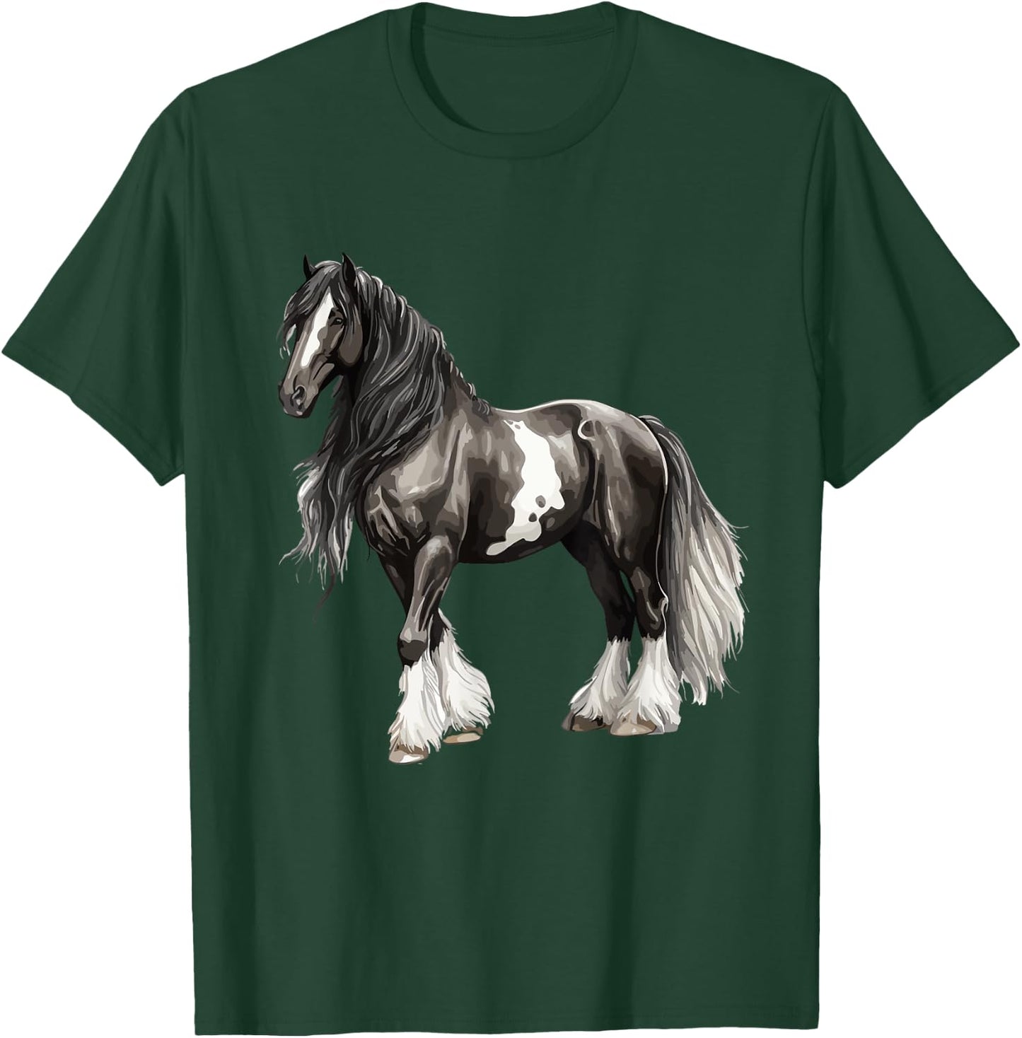 Black Gypsy Vanner Horse Lover Riding Equestrian T-Shirt - T-Shirt | Forest