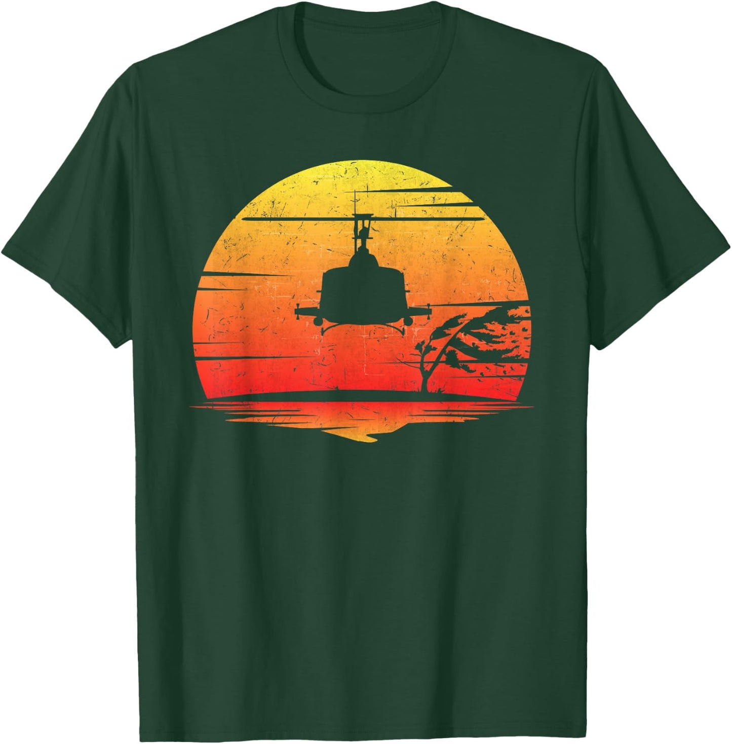 UH-1 Huey Retro Helicopter Vintage Style Vietnam Chopper T-Shirt - T-Shirt | Forest