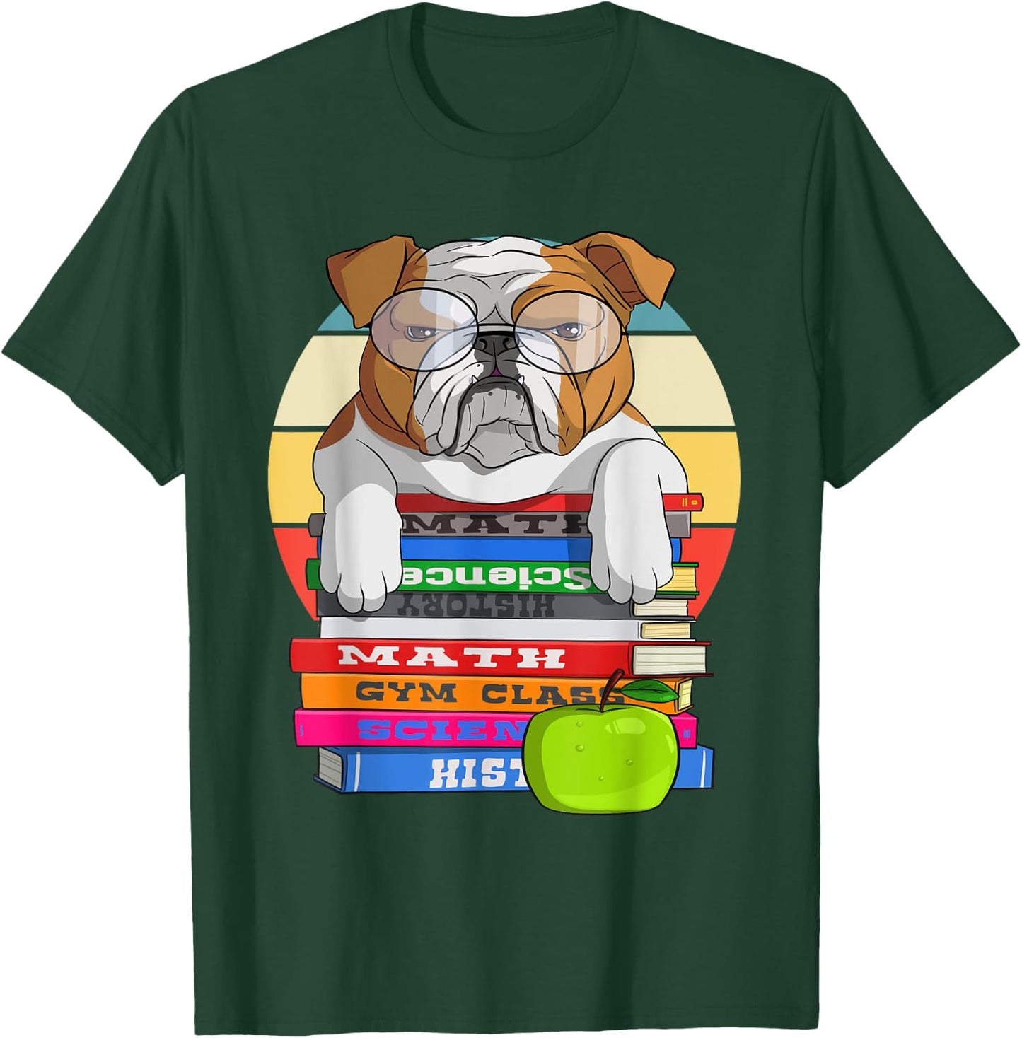 English Bulldog Back To School Book Worm Dog T-Shirt - T-Shirt | Forest
