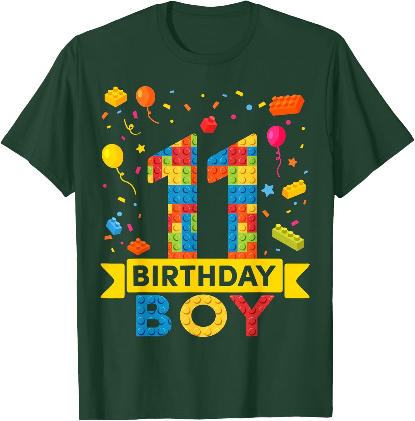 11 Year Old Building Blocks 11th Birthday Boy T-Shirt - T-Shirt | Forest