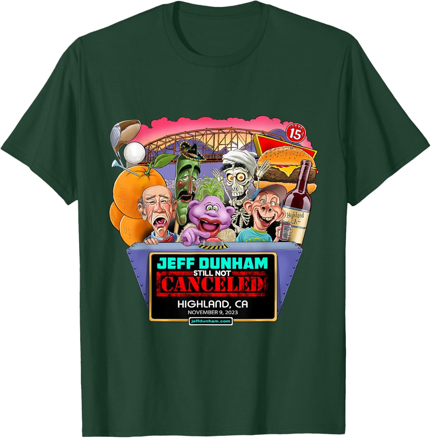 Jeff Dunham Highland, CA (2023) T-Shirt - T-Shirt | Forest