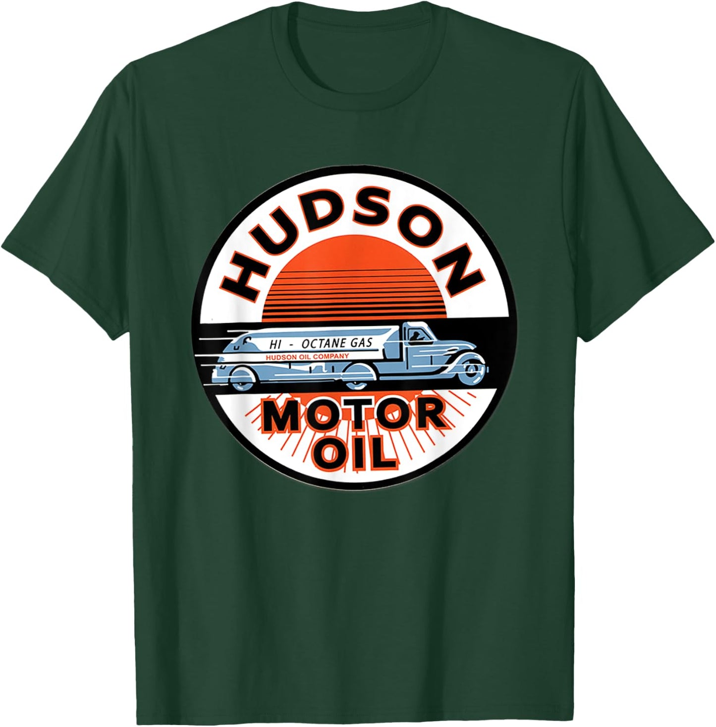 Retro Vintage Gas Station Hudson Motor Oil Car Bikes Garage T-Shirt - T-Shirt | Forest