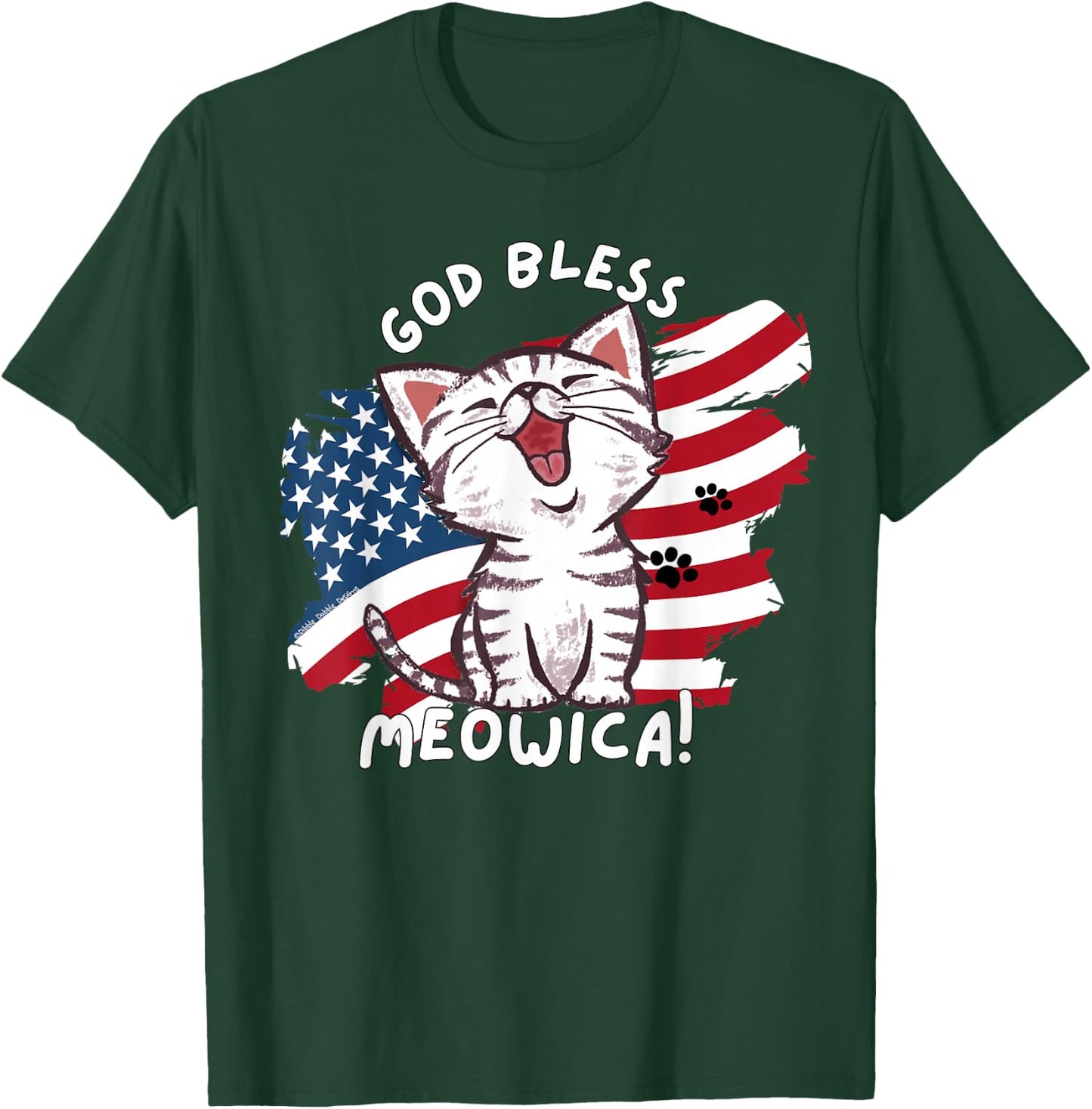 Funny Cat Lovers God Bless Meowica Patriotic 4th of July T-Shirt - T-Shirt | Forest
