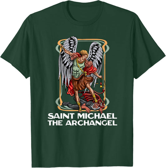 Modern Day Catholic Designs Saint Michael The Archangel Catholic - Black, X-Small, -Adults, Short Sleeve, , Regular Fit, Cotton 50% Polyester 50% T-Shirt - T-Shirt | Forest