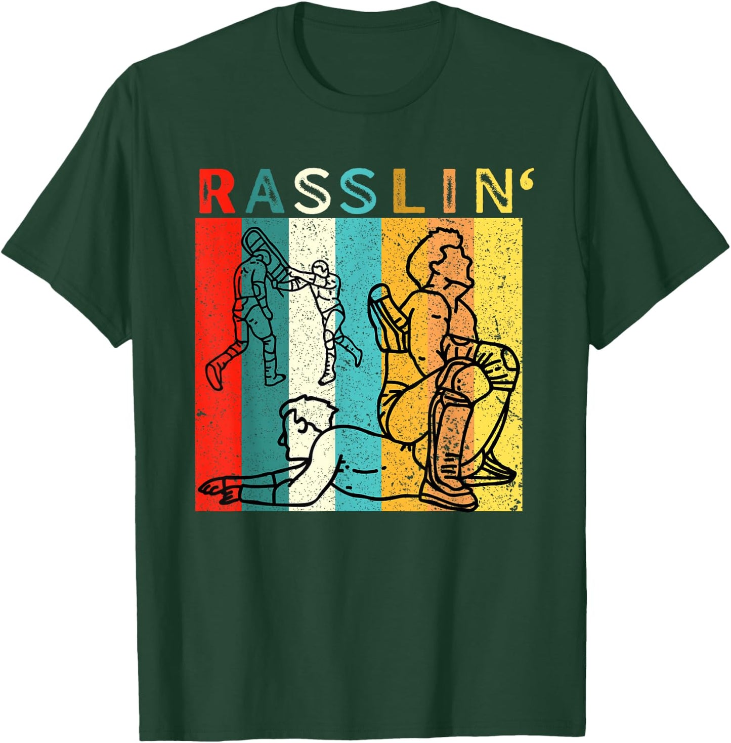 Retro Vintage Rasslin' Pro Wrestling Fan T-Shirt - T-Shirt | Forest