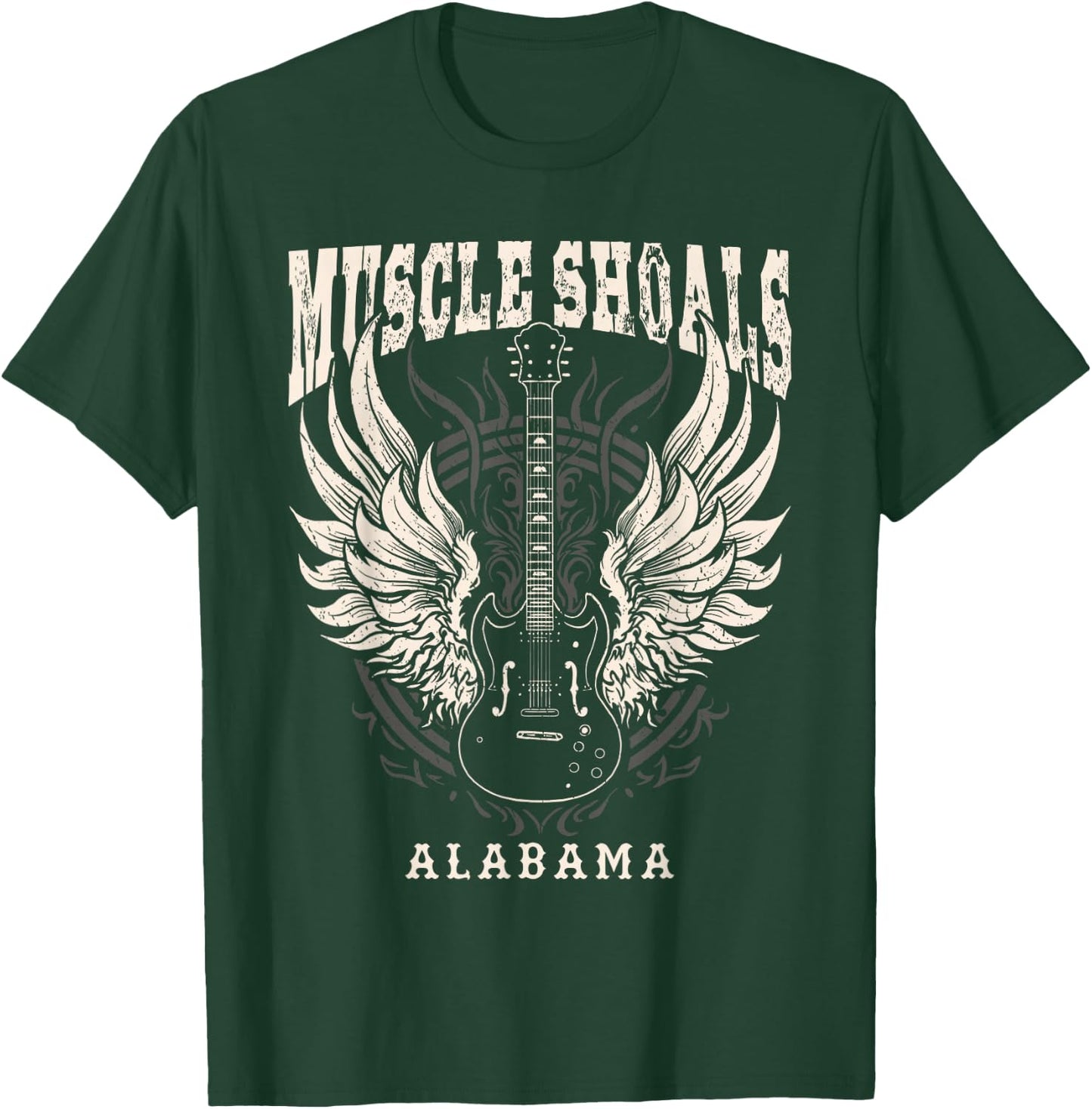 Muscle Shoals Alabama Vintage Guitar Wings T-Shirt - T-Shirt | Forest