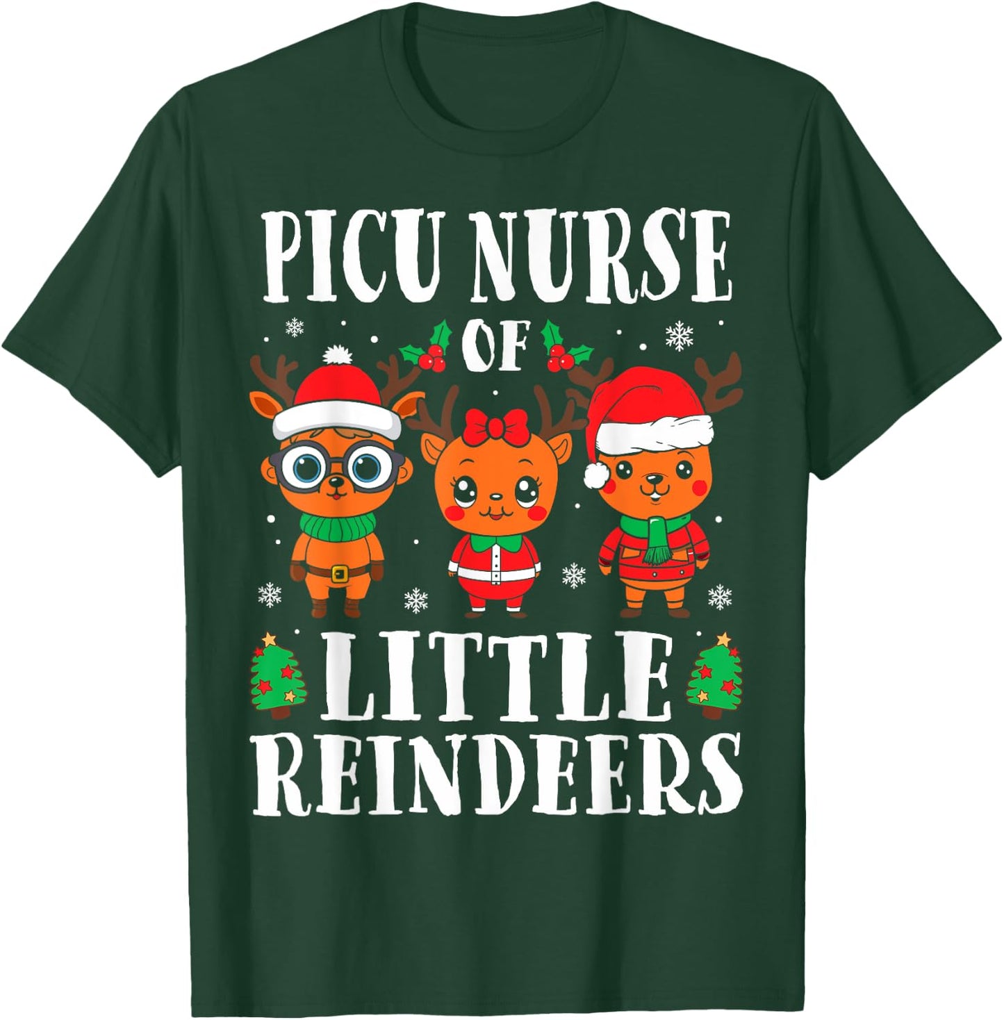 PICU Nurse of Smart Reindeers Pediatric Nurse Christmas T-Shirt - T-Shirt | Forest