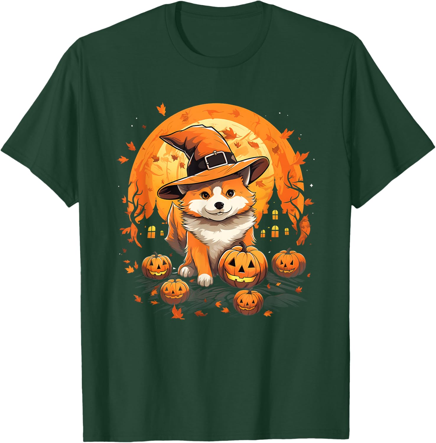 Spooky Jindo Dog Witch Halloween T-Shirt - T-Shirt | Forest