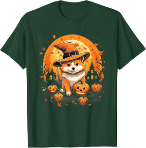 Spooky Jindo Dog Witch Halloween T-Shirt - T-Shirt | Forest