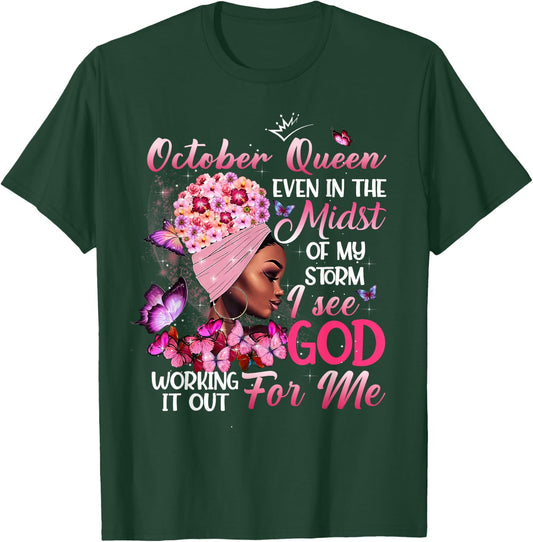 October Queen Melanin Girl Happy Birthday Black Queen T-Shirt - T-Shirt | Forest