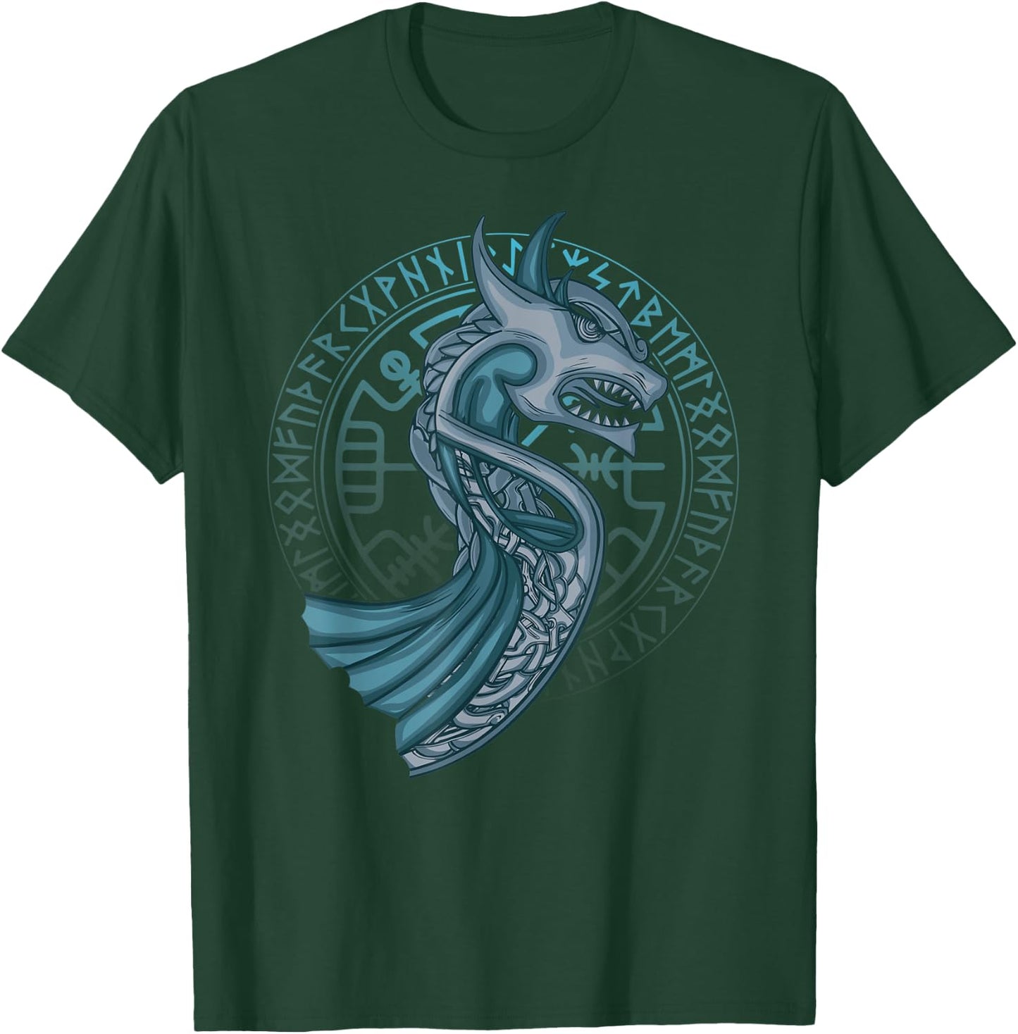 Dragon Boat Runes Circle Norse Compass Viking Fan T-Shirt - T-Shirt | Forest