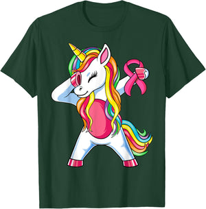 Pink Ribbon Unicorn Breast Cancer Awareness for Girls Kids T-Shirt - T-Shirt | Forest