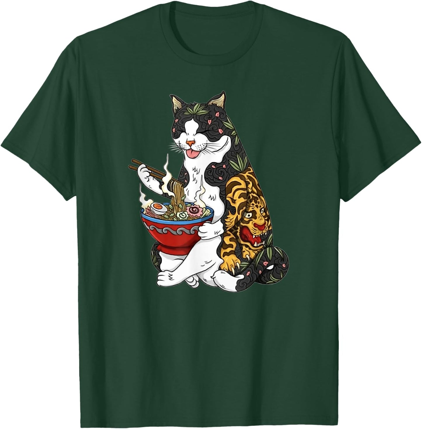 Cat eating noodle 90s retro T-Shirt - T-Shirt | Forest