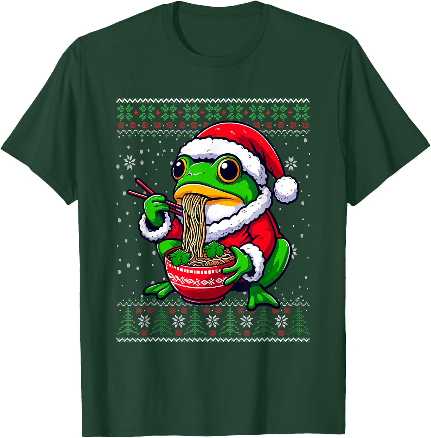 Christmas Frog Eating Ramen Ugly Christmas Sweater T-Shirt - T-Shirt | Forest