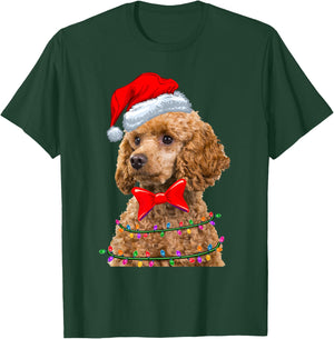 Christmas Lights Poodle Wearing Xmas Hat - Cute Dog Lover T-Shirt - T-Shirt | Forest