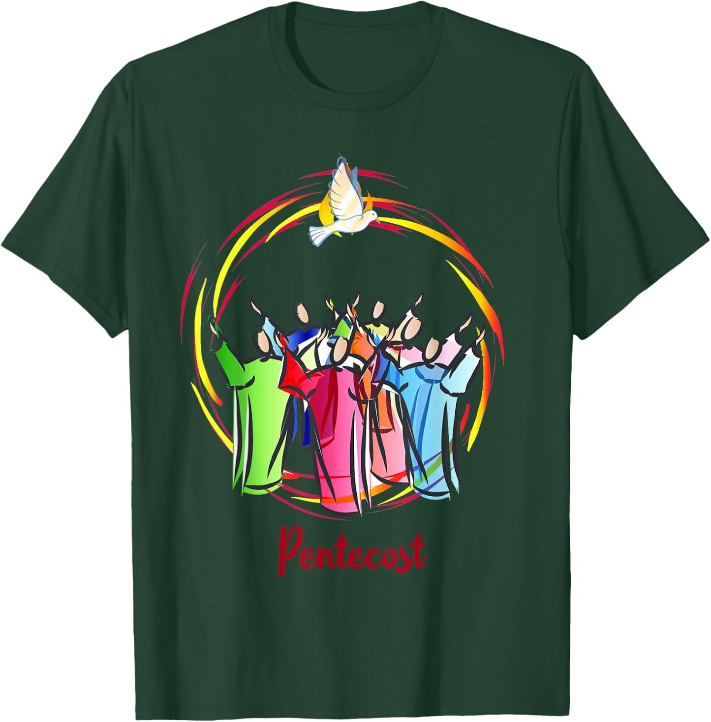 Pentecost Doves Tongues Fire Flame Holy Spirit Catholic T-Shirt - T-Shirt | Forest