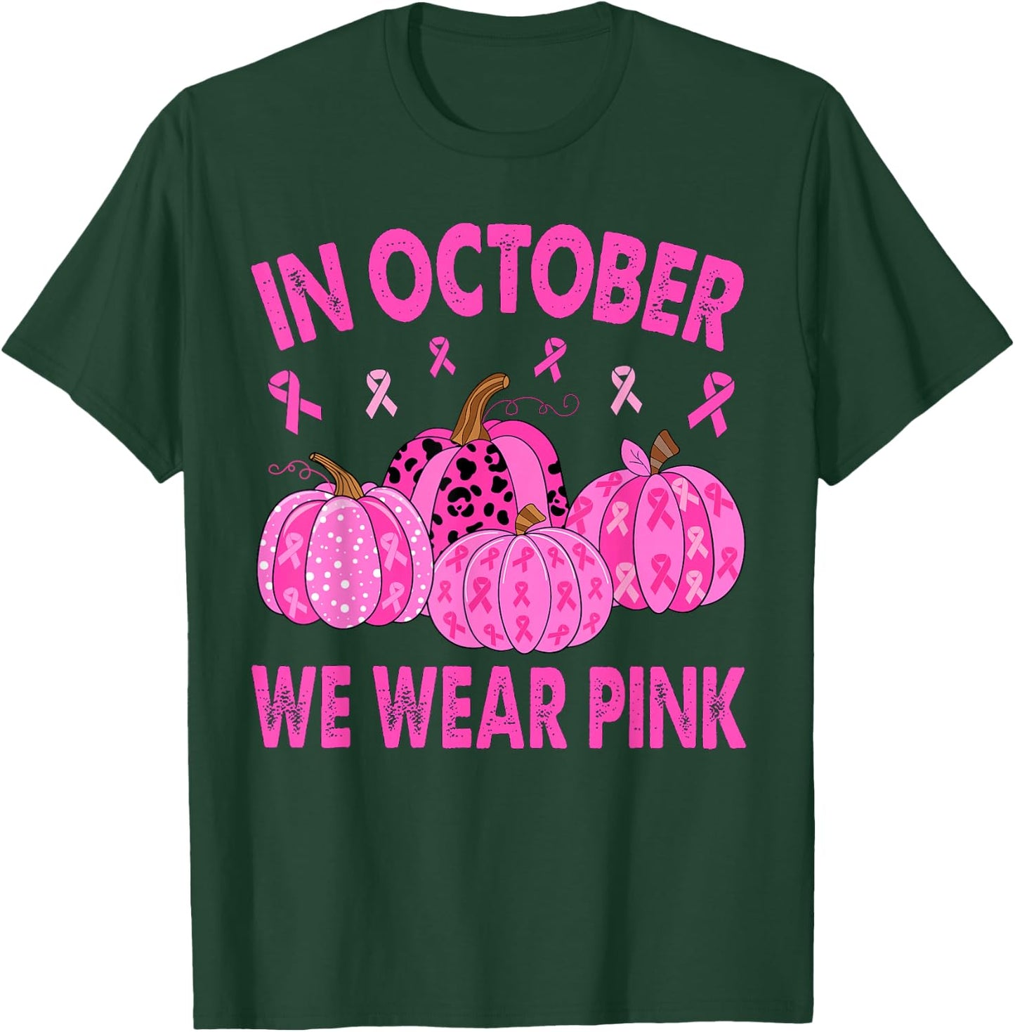 In October We Wear Pink Breast Cancer Halloween Pumpkin T-Shirt - T-Shirt | Forest