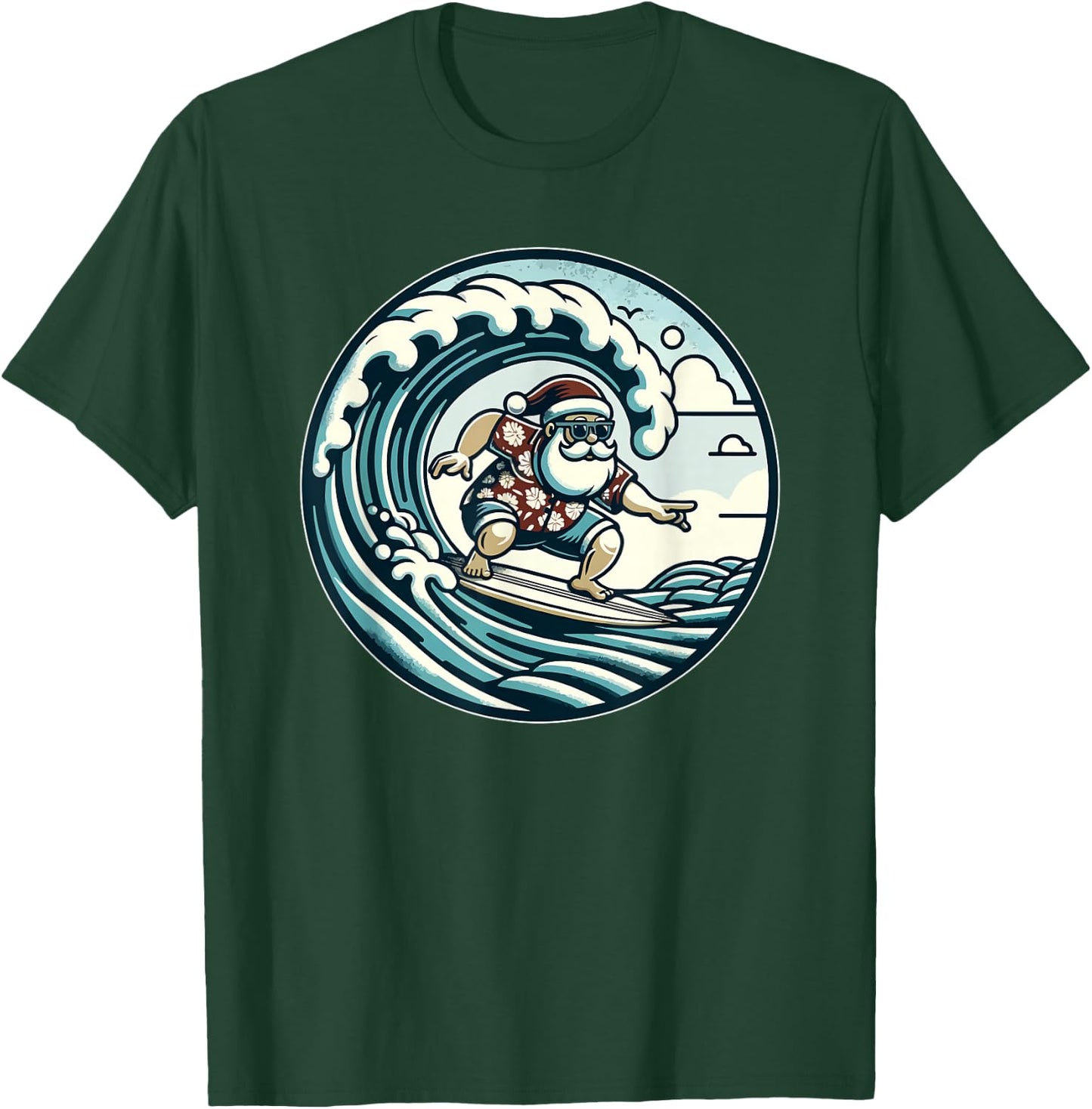 Santa Claus Hawaiian Surfing Christmas Aloha Tropical Xmas T-Shirt - T-Shirt | Forest